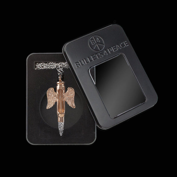 Engraved Rose Gold "Guardian Angel Wings - Swarovski