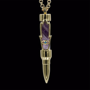 Healing Hamsa on Amethyst Stone - Gold