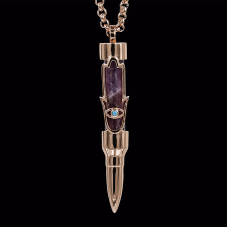 Healing Hamsa on Amethyst Stone - Rose Gold