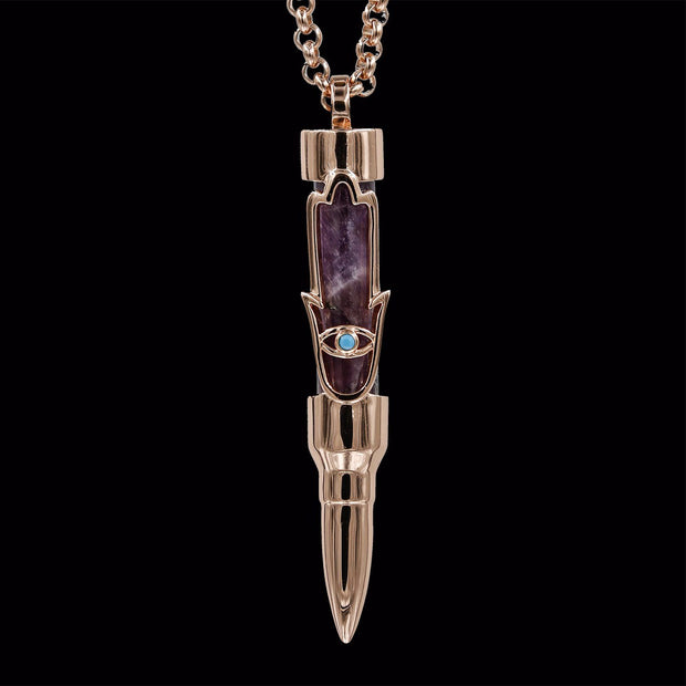 Healing Hamsa on Amethyst Stone - Rose Gold