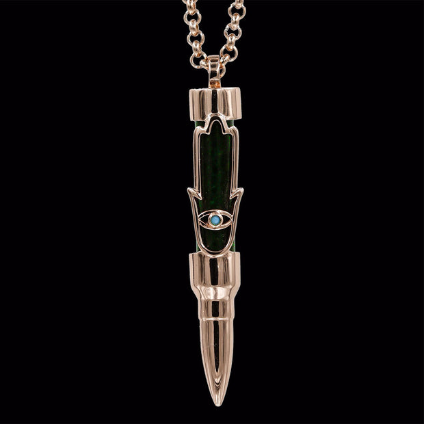 Healing Hamsa on Jade Stone - Rose Gold