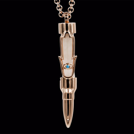 Healing Hamsa on Rose Quartz Stone - Rose Gold