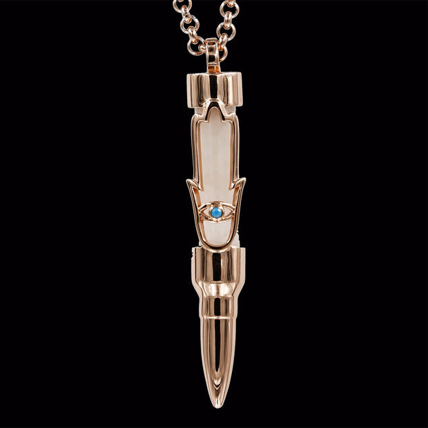 Healing Hamsa on Rose Quartz Stone - Rose Gold
