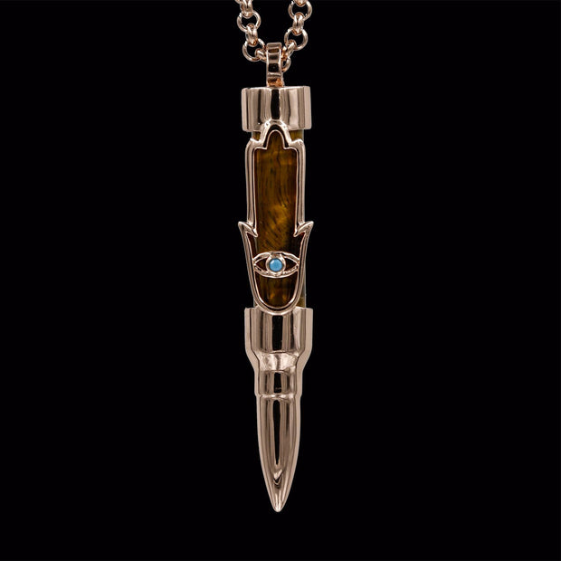 Healing Hamsa on Tiger Eye Stone - Rose Gold