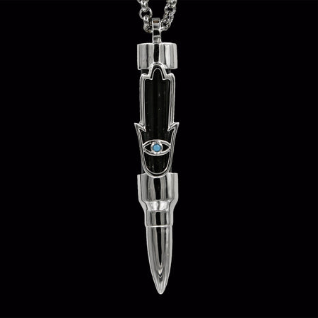 Healing Hamsa on Obsidian Stone - Silver