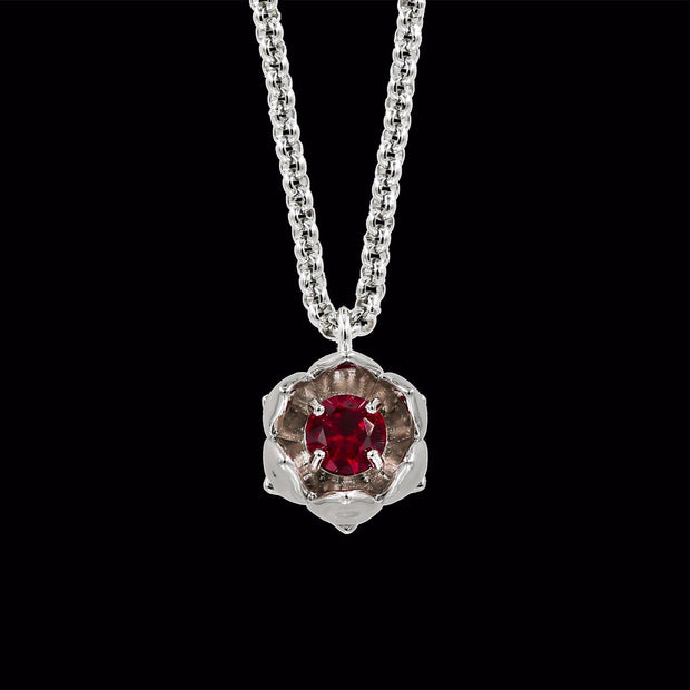 Silver Lotus Flower with Ruby