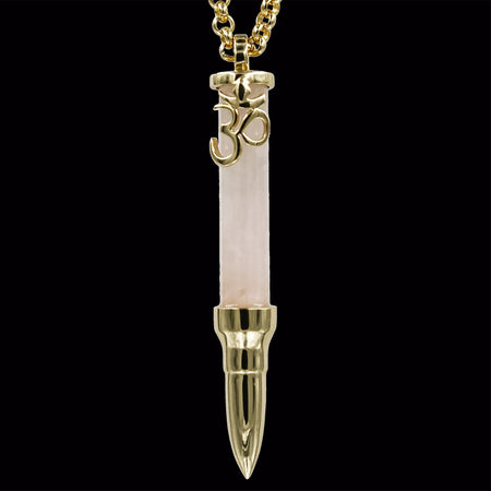 Healing Om on Rose Quartz Stone - Gold