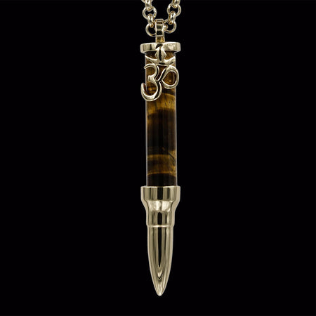 Healing Om on Tiger Eye Stone - Gold