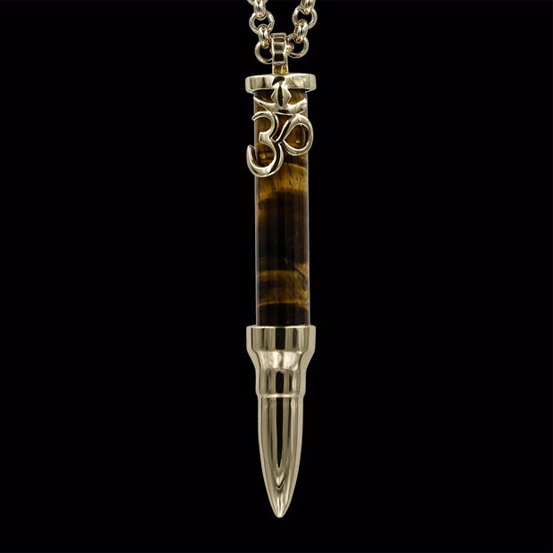 Healing Om on Tiger Eye Stone - Gold