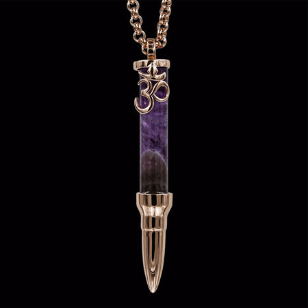Healing Om on Amethyst Stone - Rose Gold