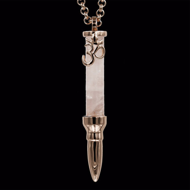 Healing Om on Rose Quartz Stone - Rose Gold