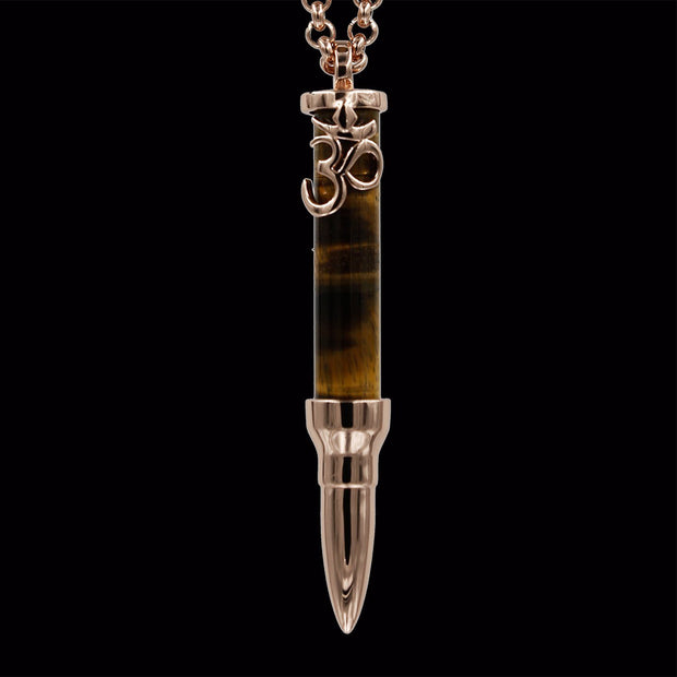 Healing Om on Tiger Eye Stone - Rose Gold