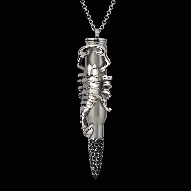 scorpion bullet, stainless steel scorpion, peace scorpion, scorpion pendant, scorpion necklace, bullet jewelry, bullets 4 peace,