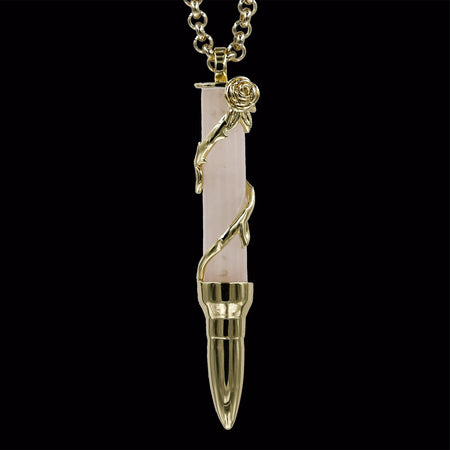 Healing Rose on Rose Quartz Stone - Gold