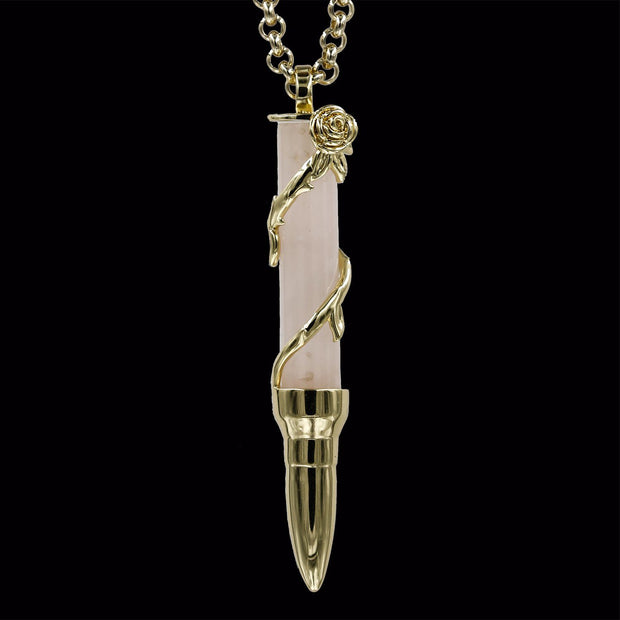 Healing Rose on Rose Quartz Stone - Gold