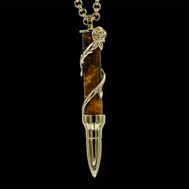 Healing Rose on Tiger Eye Stone - Gold