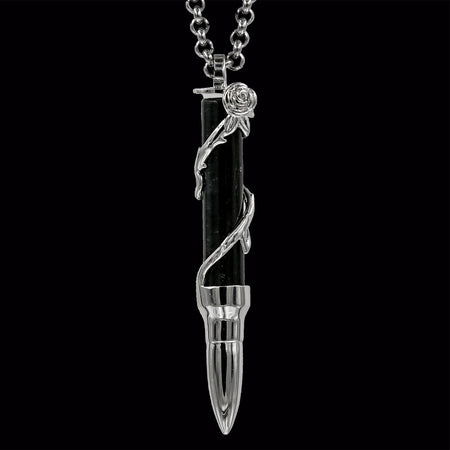 Healing Rose on Obsidian Stone - Silver