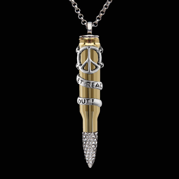 swarovski peace, peace pendant, peace necklace, peace accessories, let peace out, bullet jewelry, bullets 4 peace, bullet pendant, bullet gift,