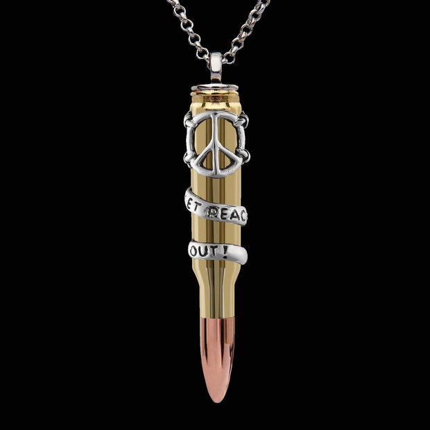 peace sign, stainless steel peace, let peace out, peace bullet, bullet jewelry, bullets 4 peace, bullet pendant, bullet gift, bullet swarovski, peace jewelry,