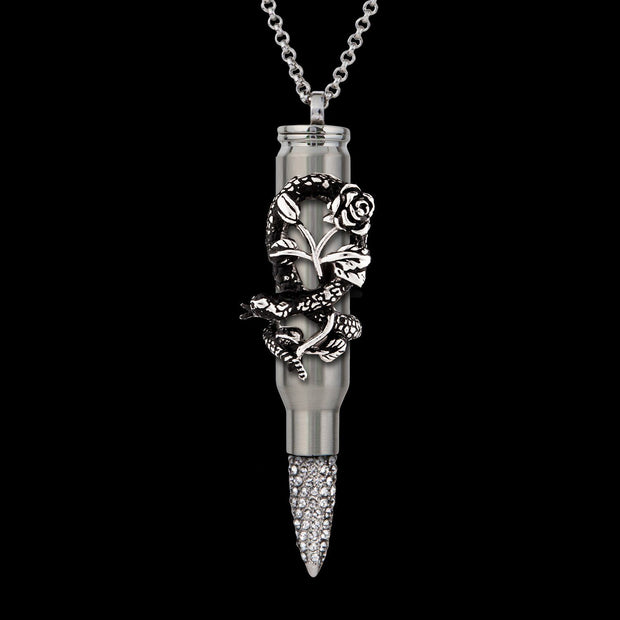 bullet design, stainless steel snake, rose and snack, pendant, bullet fashion,
