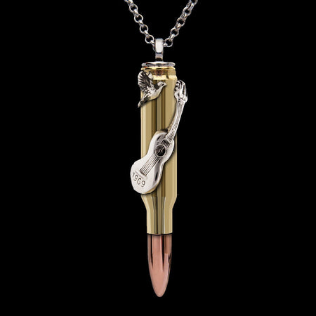 Guitar peace, Dove Jewelry, Music Pendant, Music Jewelry, Guitar bullet, musician accessories, bullet jewelry, bullets 4 peace, bullet pendant, bullet gift, bullet swarovski, peace jewelry, peace bullet, charity fashion, bullet fashion, bullet necklace, bullet chain, woodstock