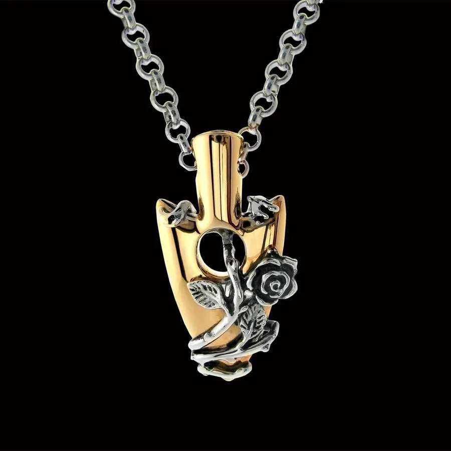 Arrows of Love pendant in gold with a sterling rose